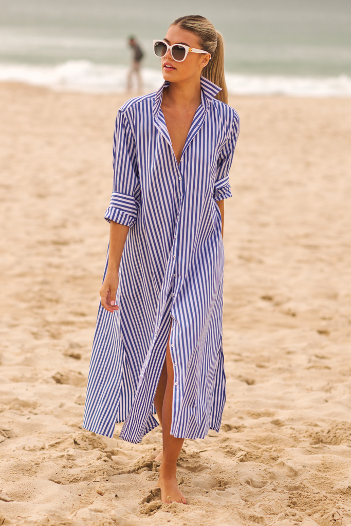 The Luna Long Shirt Dress Blue/White Stripe