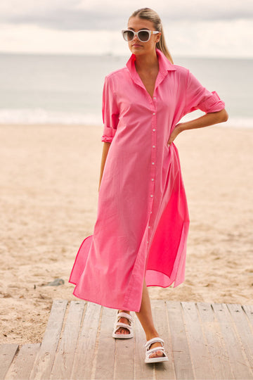 The Luna Long Shirt Dress - Bubblegum