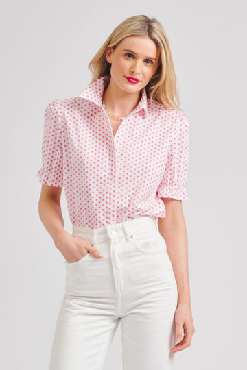 The Serena Short Sleeve Shirt - White/Pink Spot